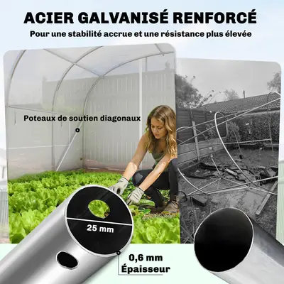 Serre tunnel 24 m², acier galvanisé, vue 3