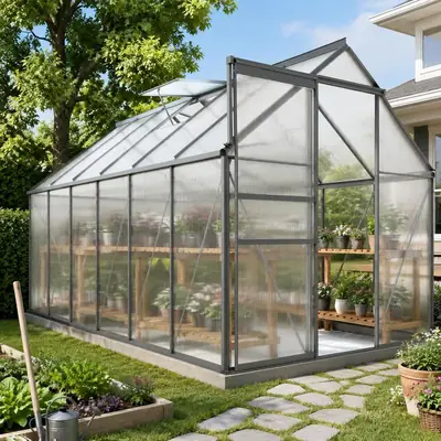 Serre de jardin rigide 1,9 × 3,75 × 1,99 m, aluminium
