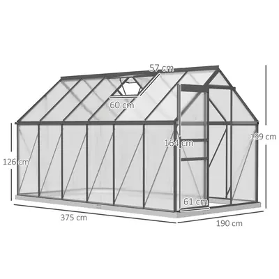 Serre de jardin rigide 1,9 × 3,75 × 1,99 m, aluminium, vue 2