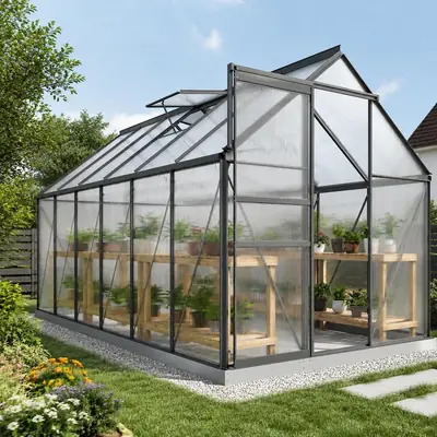 Serre de jardin rigide 1,9 × 3,75 × 1,99 m, aluminium, vue 3