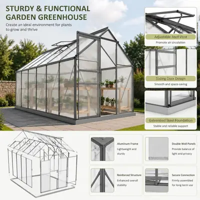 Serre de jardin rigide 1,9 × 3,75 × 1,99 m, aluminium, vue 4
