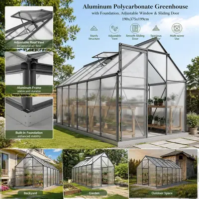 Serre de jardin rigide 1,9 × 3,75 × 1,99 m, aluminium, vue 5
