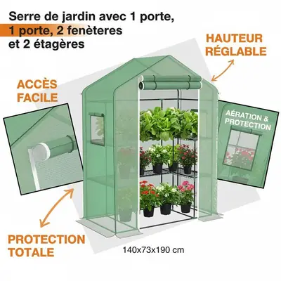 Serre de jardin 1,4 × 0,73 × 1,9 m, vue 2
